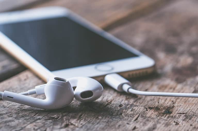 woman listening to song lyrics