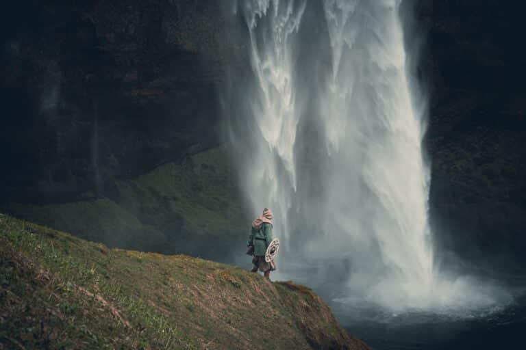 woman near waterfall