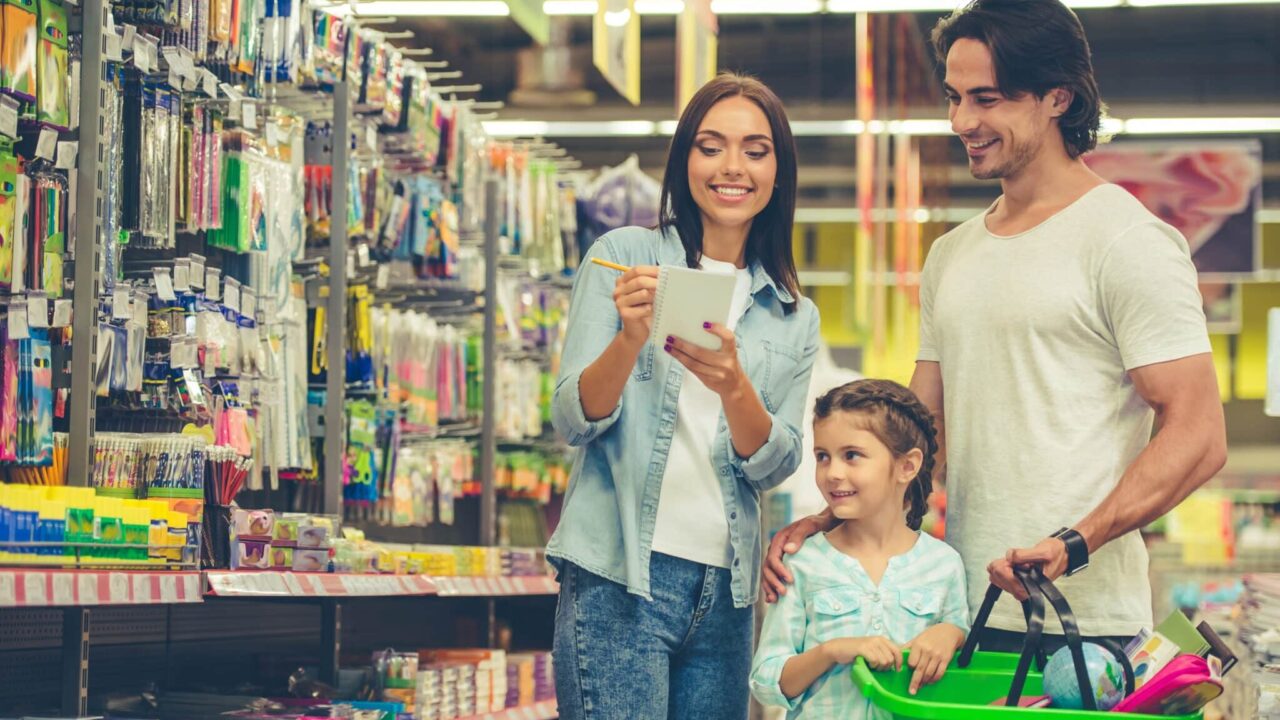 family shopping school supplies