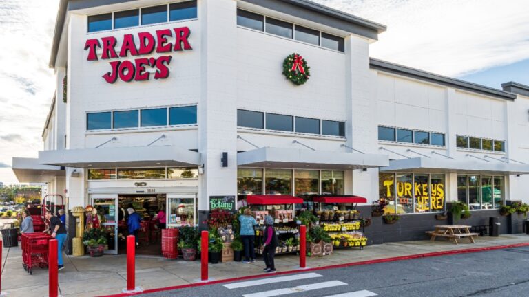 exterior of a Trader Joe's store around the holidays