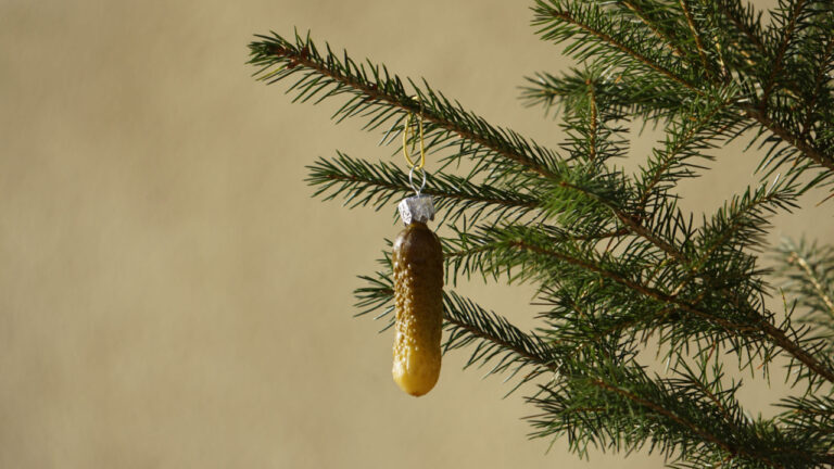 pickle ornament in a tree