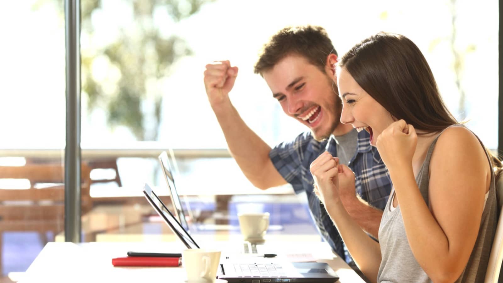 Excited young couples