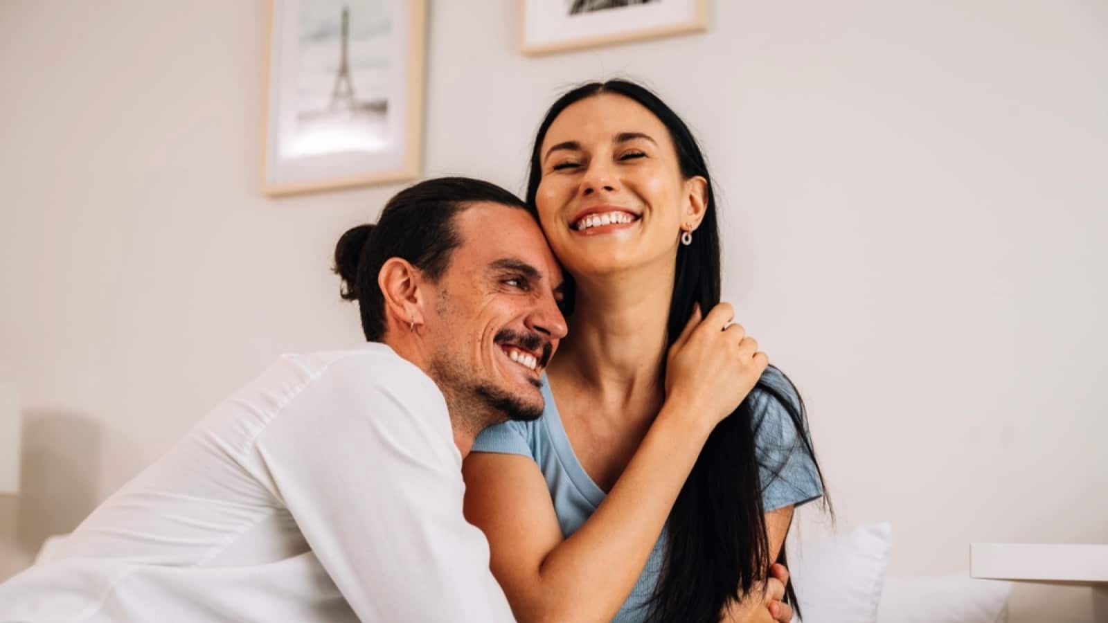 Happy man excited with wife