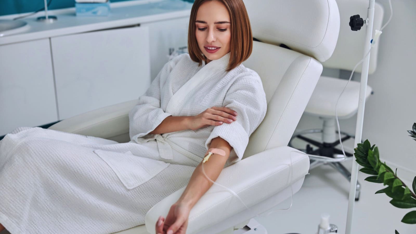 Woman having IV drip