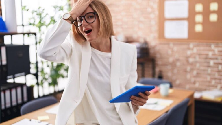 Woman regreting at work