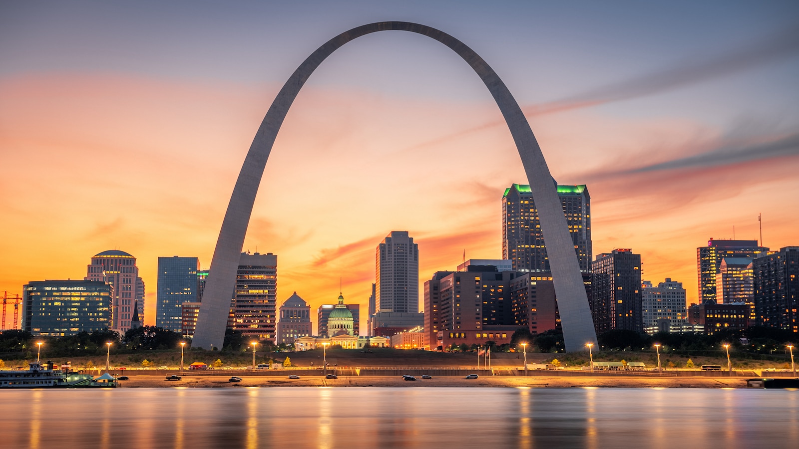 downtown st louis skyline with arc gateway to the west.