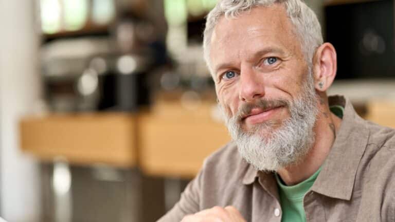 Middle aged man smiling close up