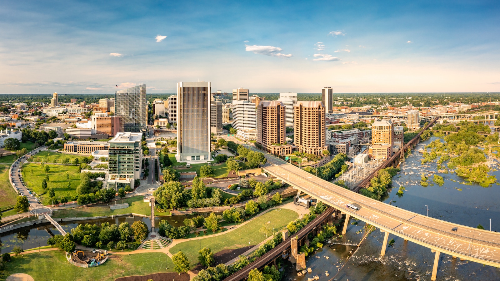 richmond virginia skyline aerial view.