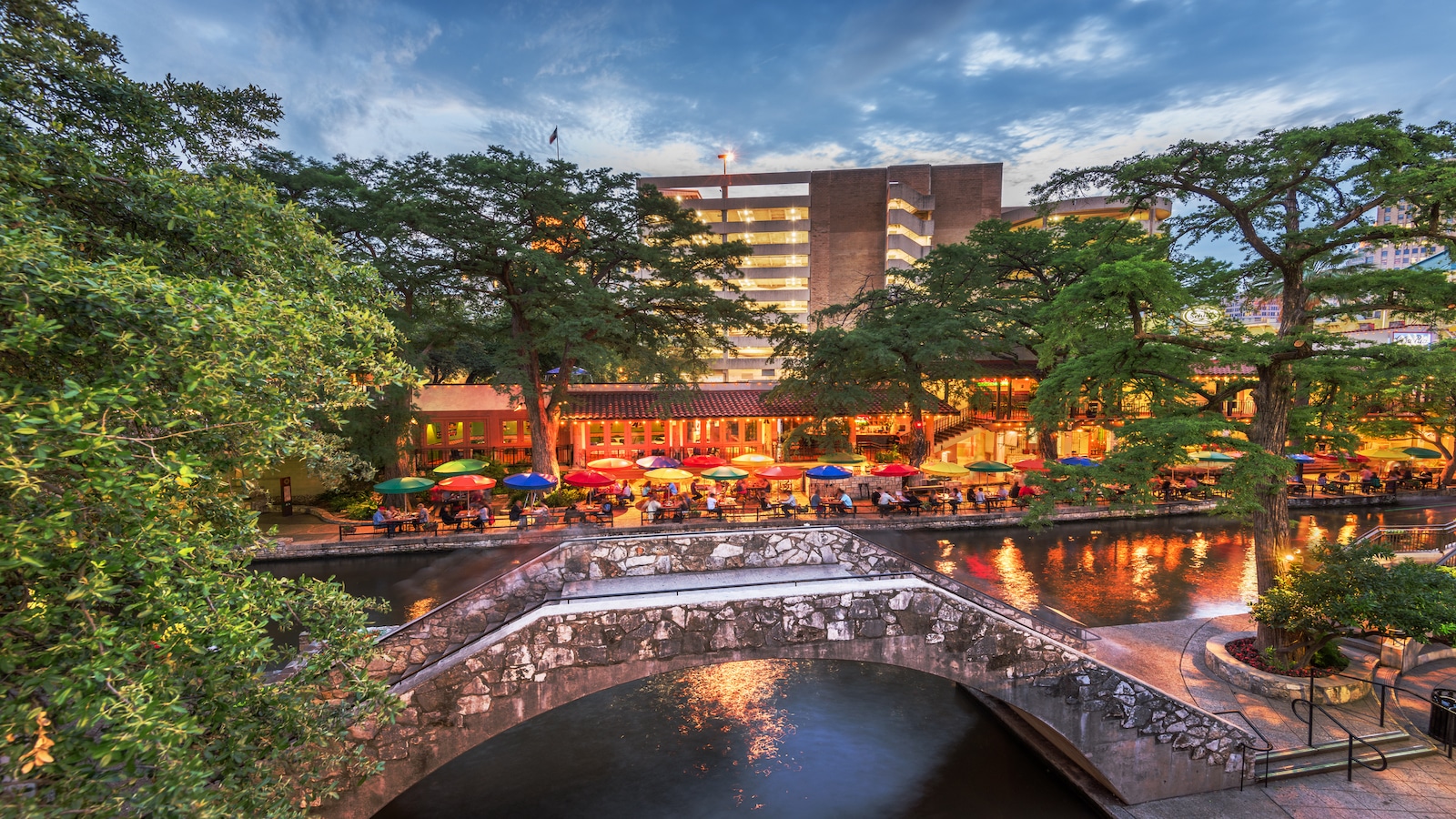 San Antonio Texas riverwalk at dusk.