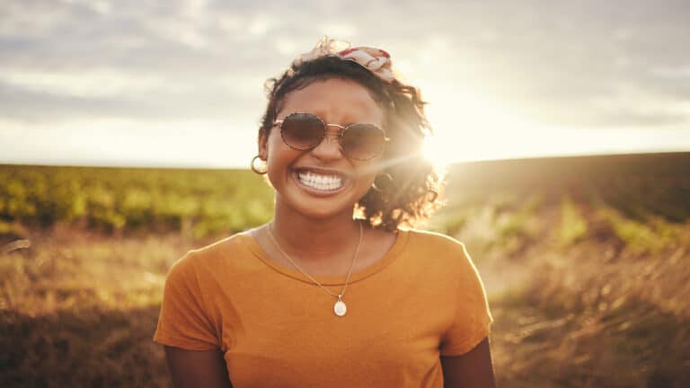 woman smiling texas desert.