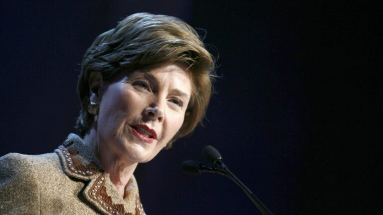 Laura Bush blue background