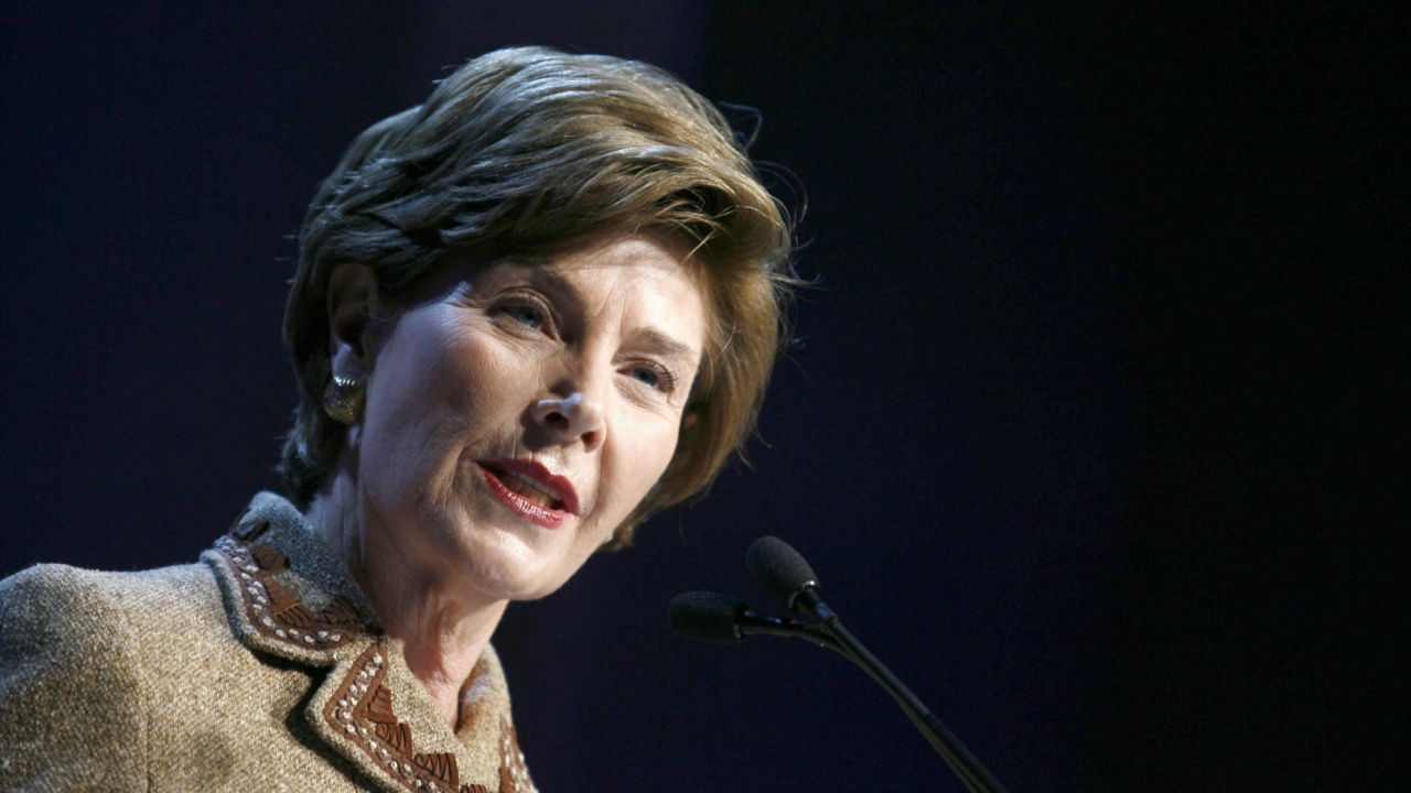 Laura Bush blue background