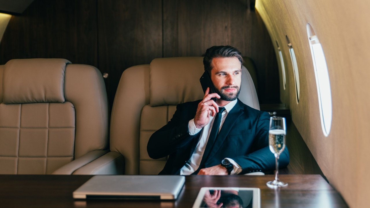 man on private jet