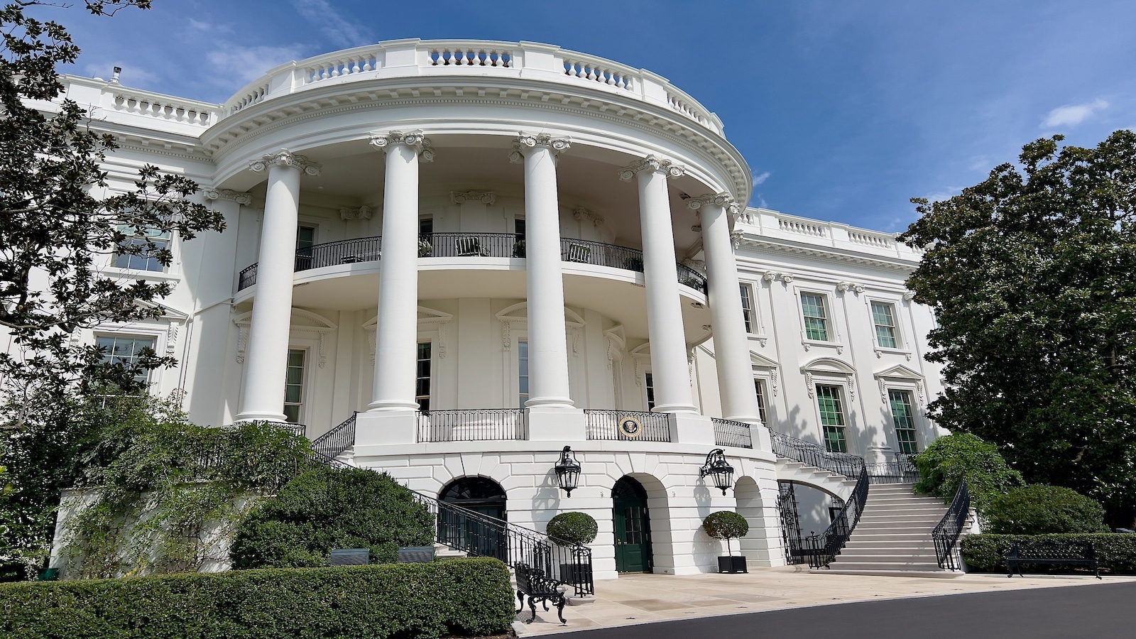 The sunny south side of the White House, where the President of the United States resides.