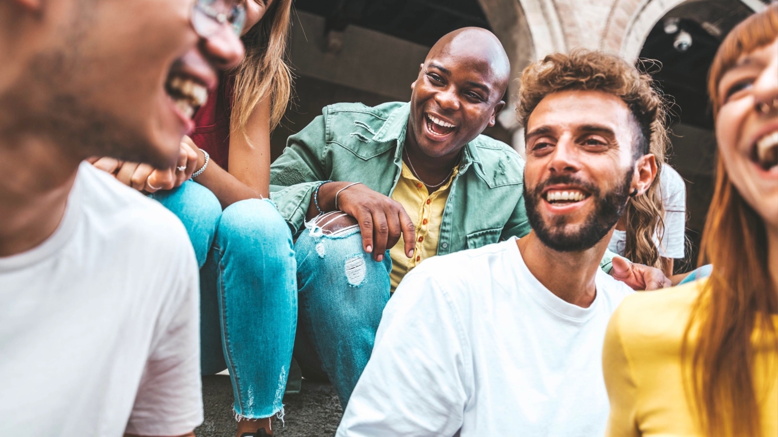 Friends hanging out smiling laughing