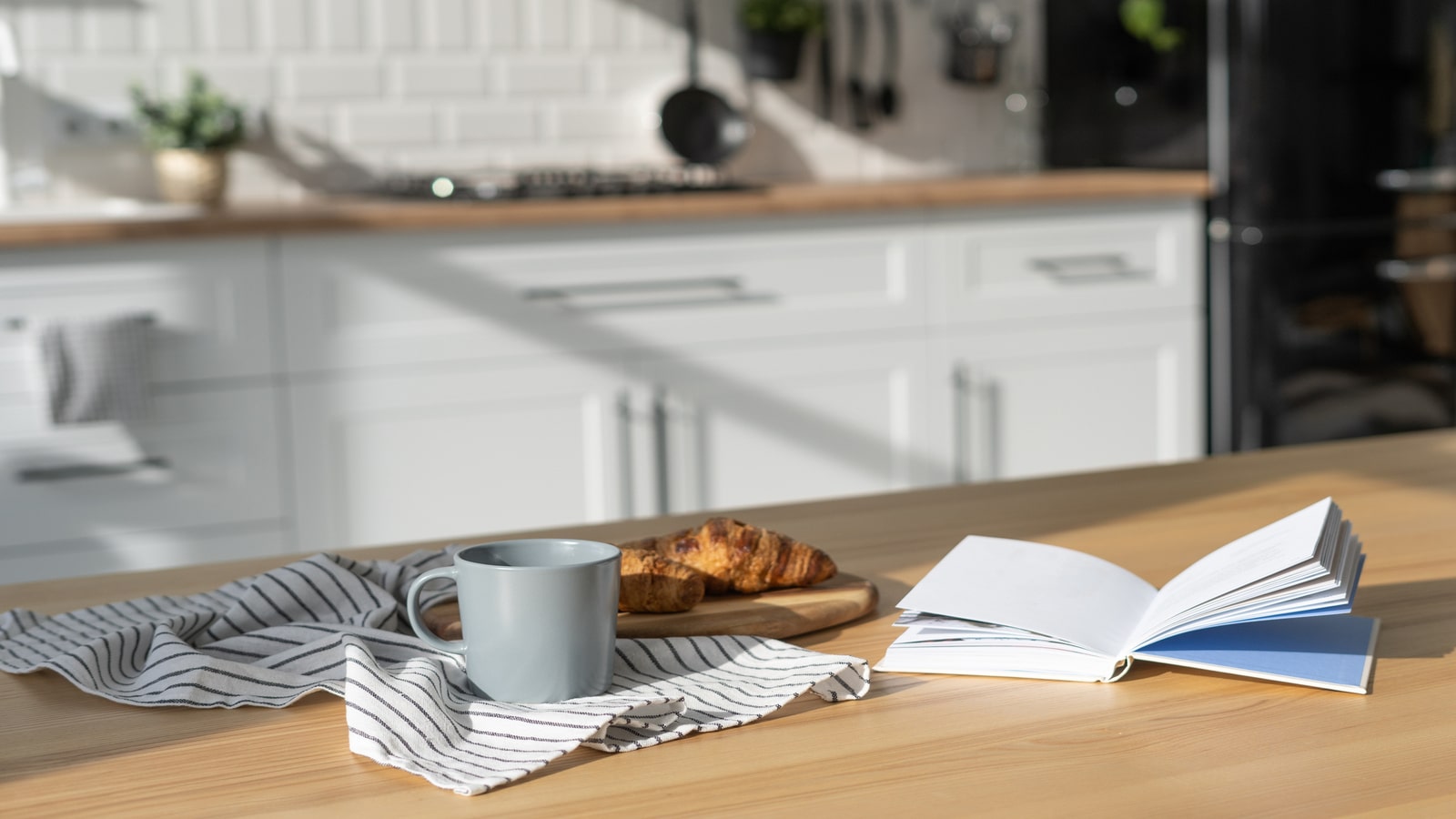 book in the kitchen counter