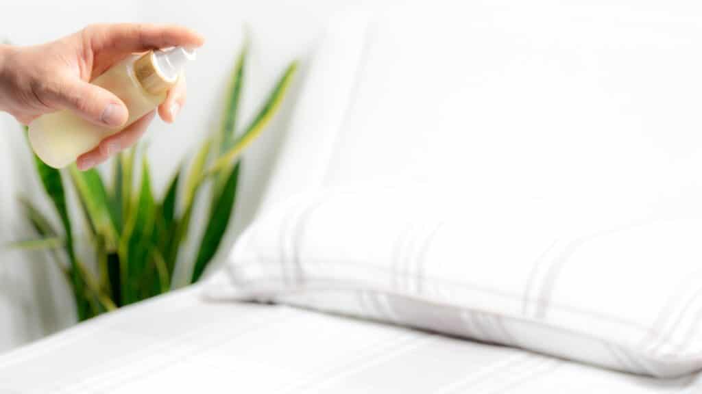 spray on pillow in bedroom.