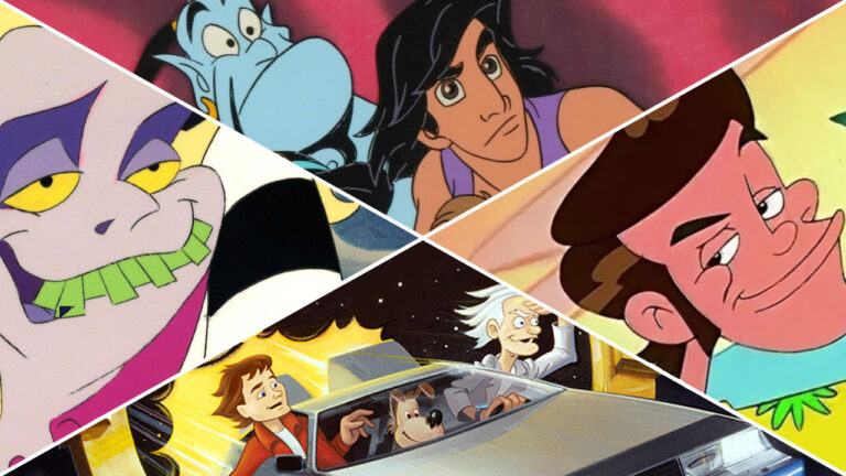 Collage of 4 Animated Series including: Beetlejuice, Aladdin, Ace Ventura: Pet Detective and Back to the Future