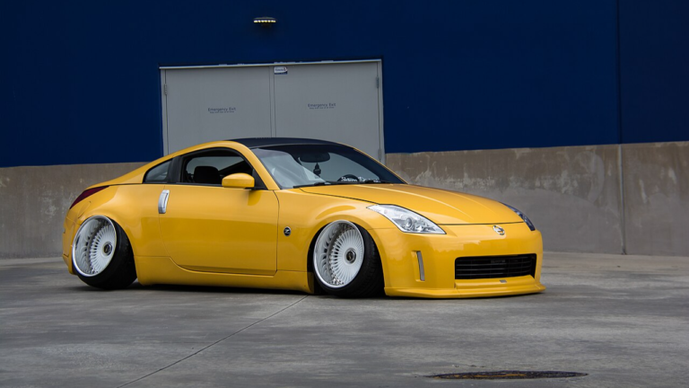 Yellow, stanced Nissan 350Z