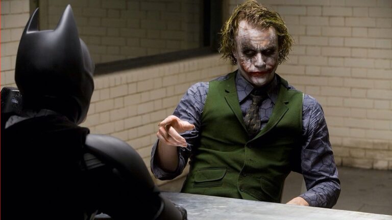 Christian Bale and Heath Ledger in The Dark Knight (2008)