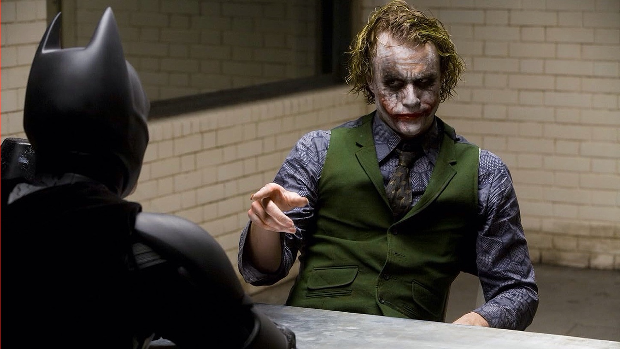 Christian Bale and Heath Ledger in The Dark Knight (2008)