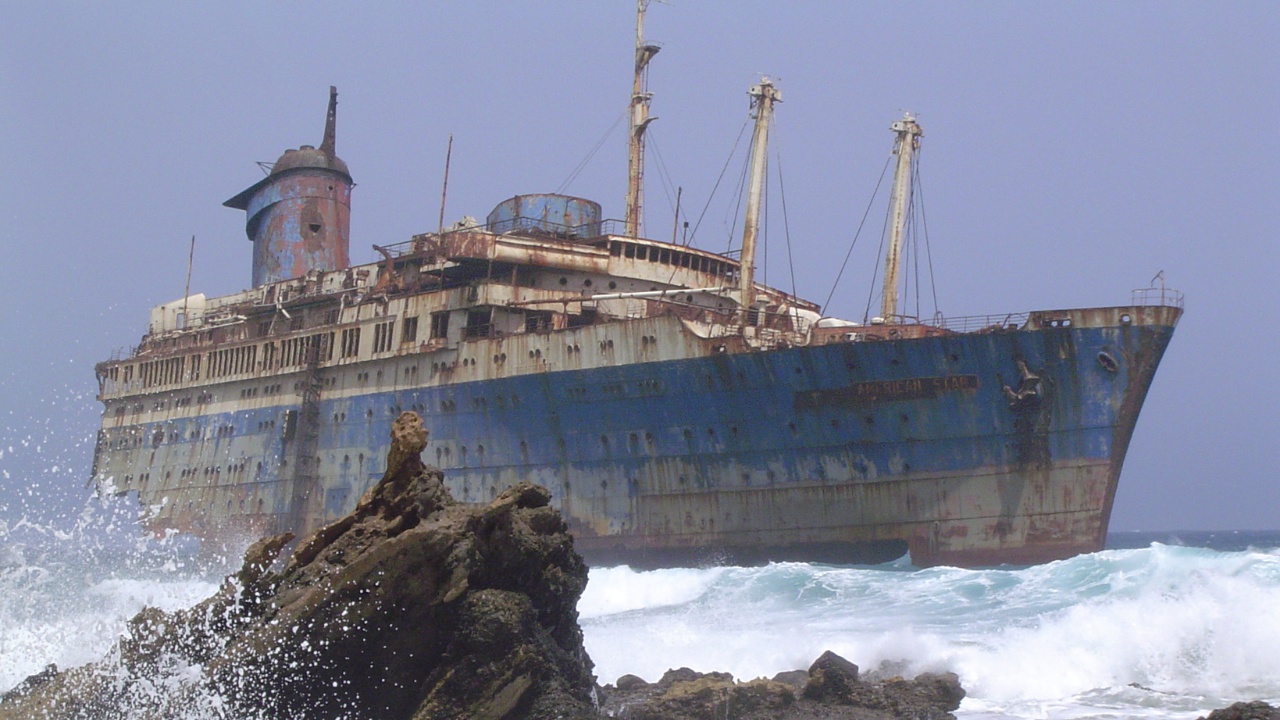 The wreckage of the American Star (SS America) seen from land side, Fuerteventura, Canary Islands.