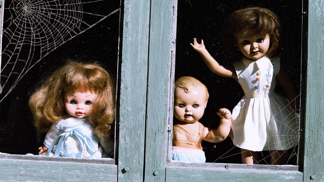 Creepy Dolls in a window, Halloween decor