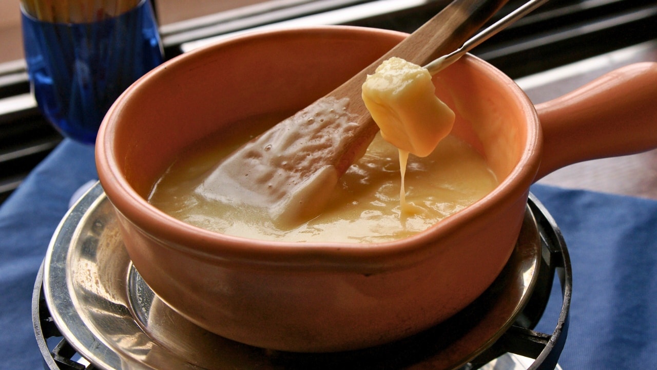 Cheese fondue at Restaurant Kobe Cheese of Rokkosan Pasture in Kobe, Hyogo prefecture, Japan.
