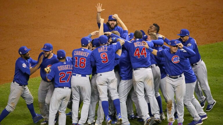 The Cubs celebrate after winning the 2016 World Series