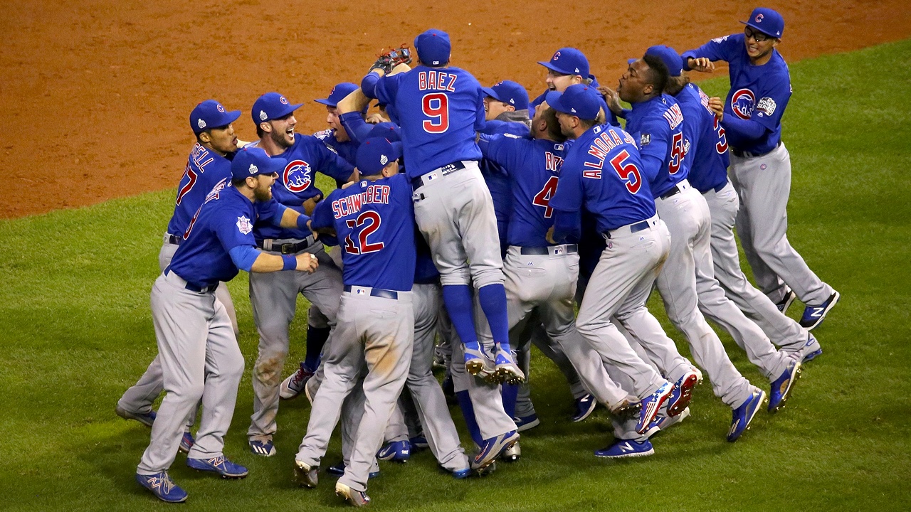 The Cubs celebrate after winning the 2016 World Series