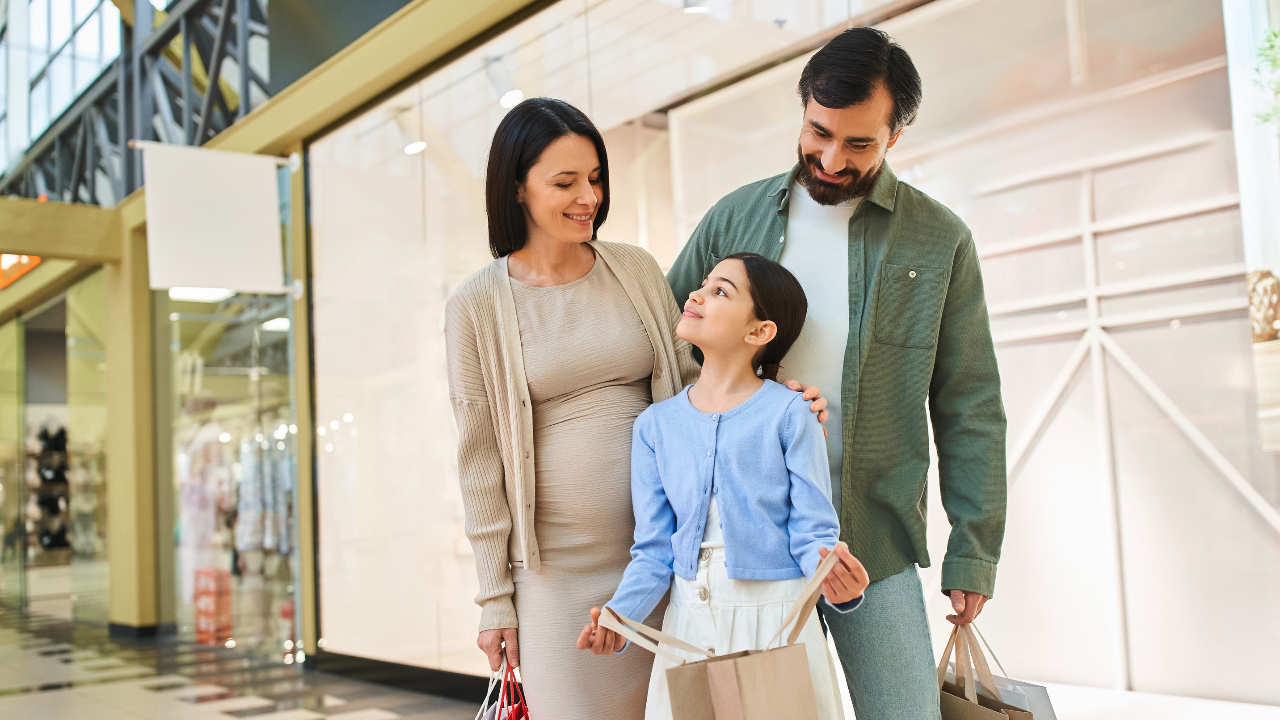 A family shopping in a shopping mall