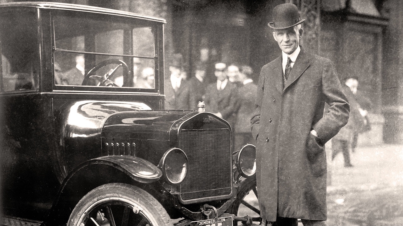 Henry Ford with Model T, Hotel Iroquois, Buffalo NY 1921