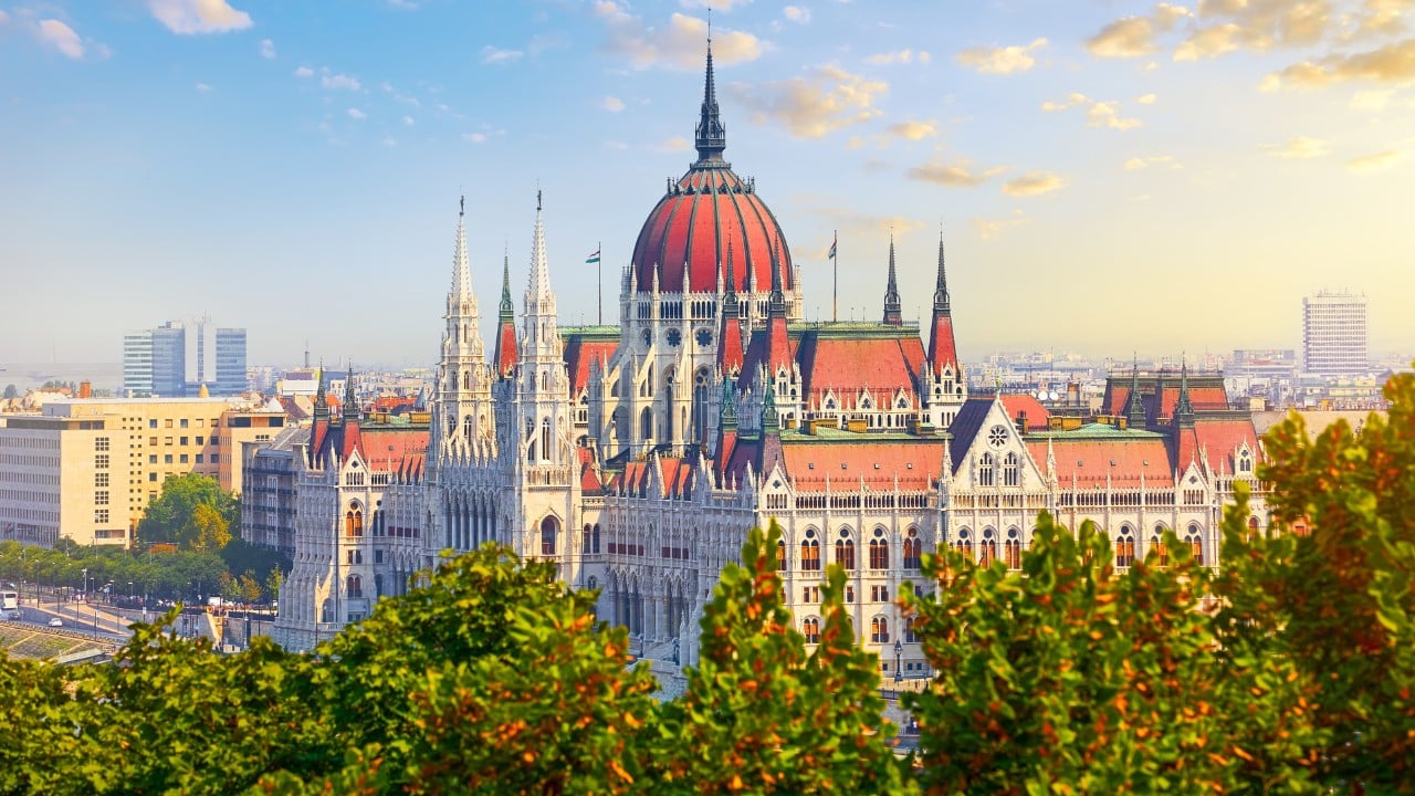 Budapest Hungarian Parliament building at Danube river in city, Hungary.