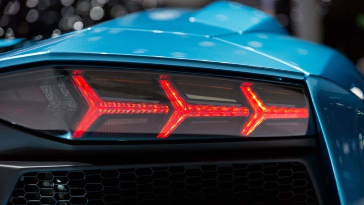 Lamborghini Aventador S Roadster tail light, close up, taken at IAA 2017.