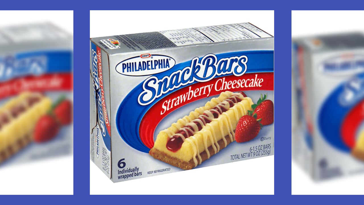 A box of Philadelphia Strawberry Cheesecake Snack Bars