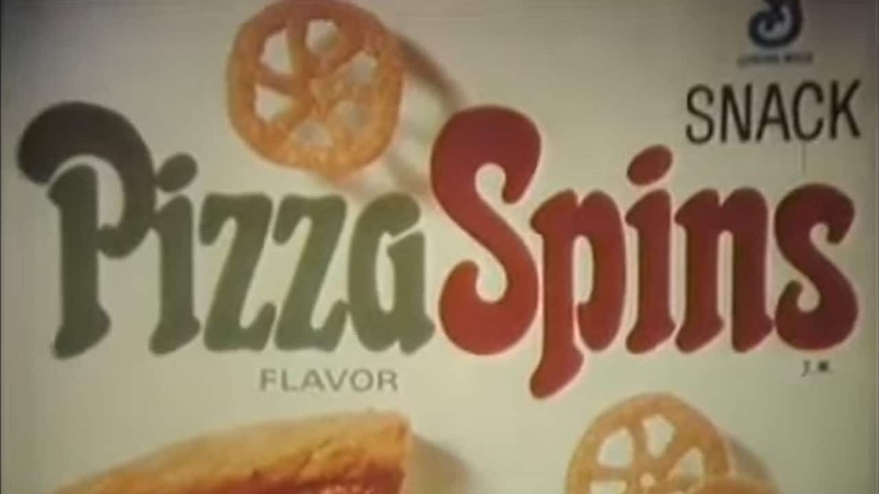 Screenshot from a Pizza Spins snack food commercial