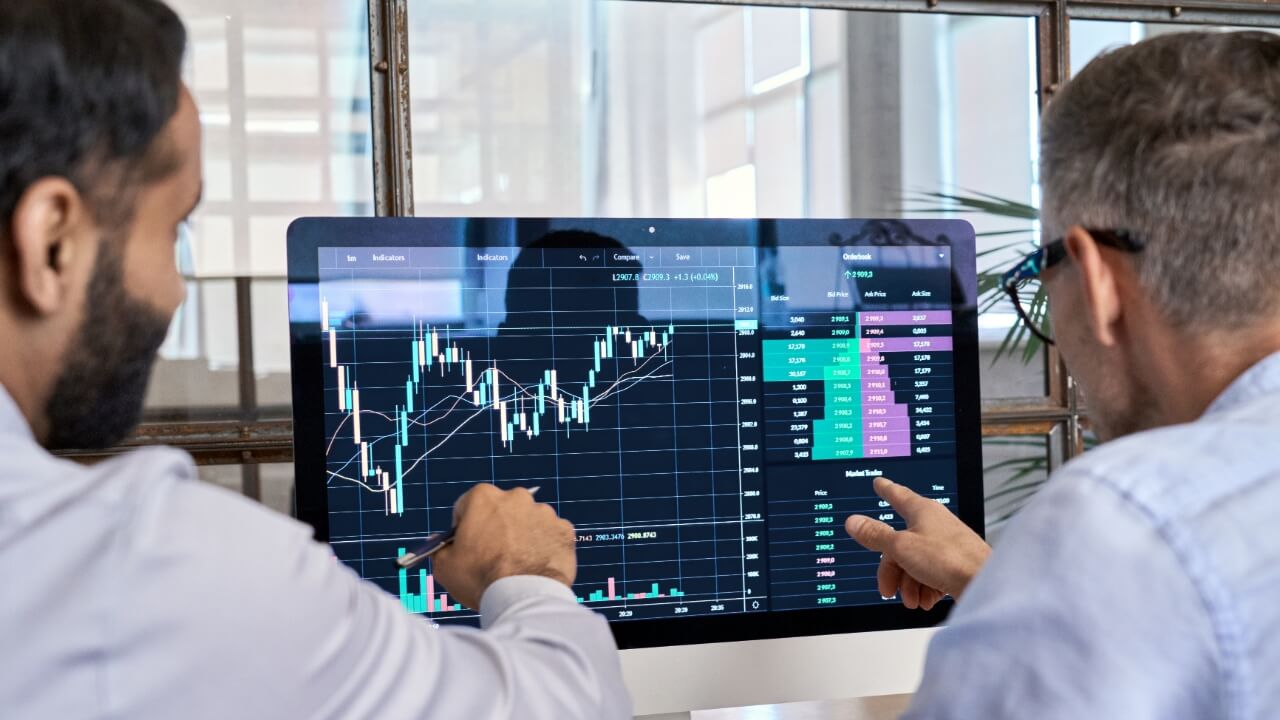 Two traders brokers stock exchange market, invest, financial, money, business, men, man