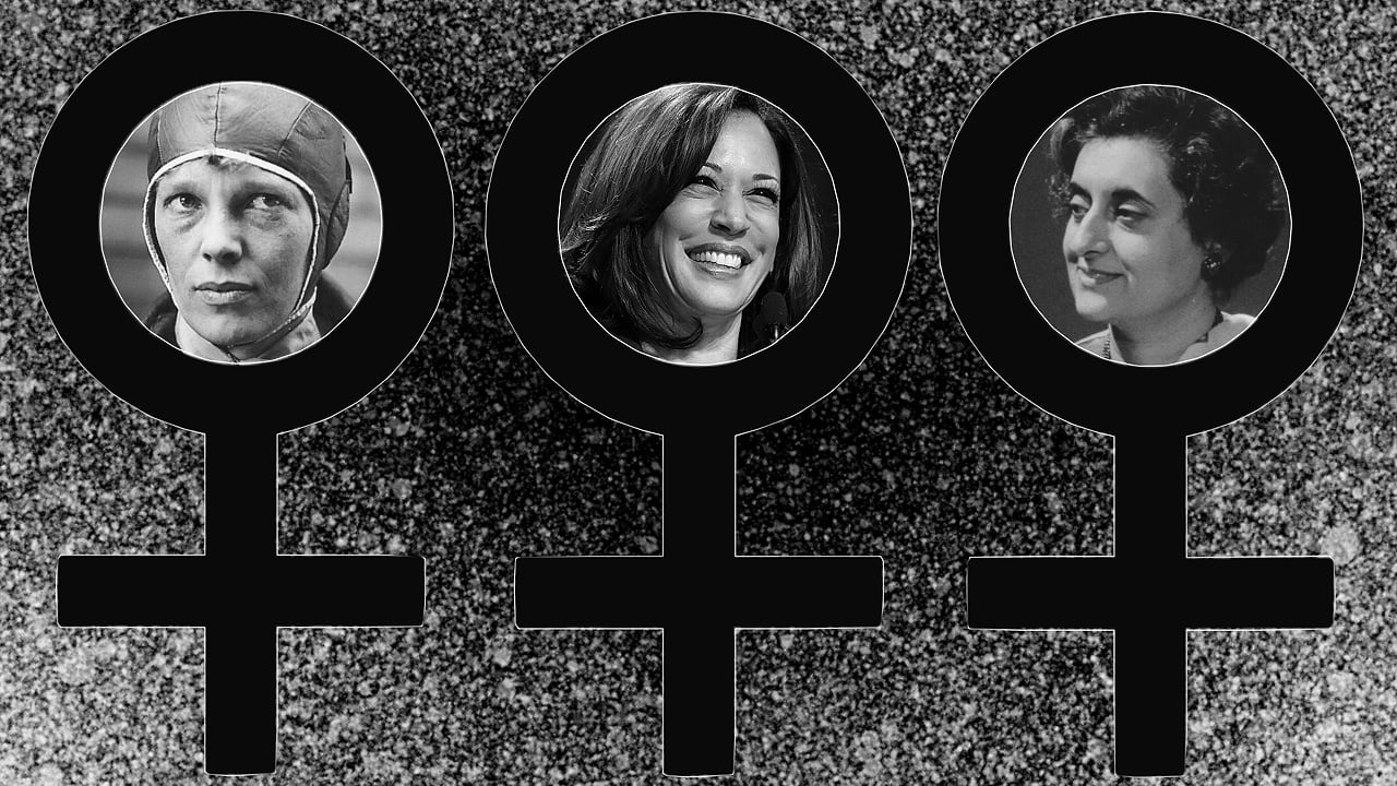 Amelia Earhart, Kamala Harris and Indira Gandhi