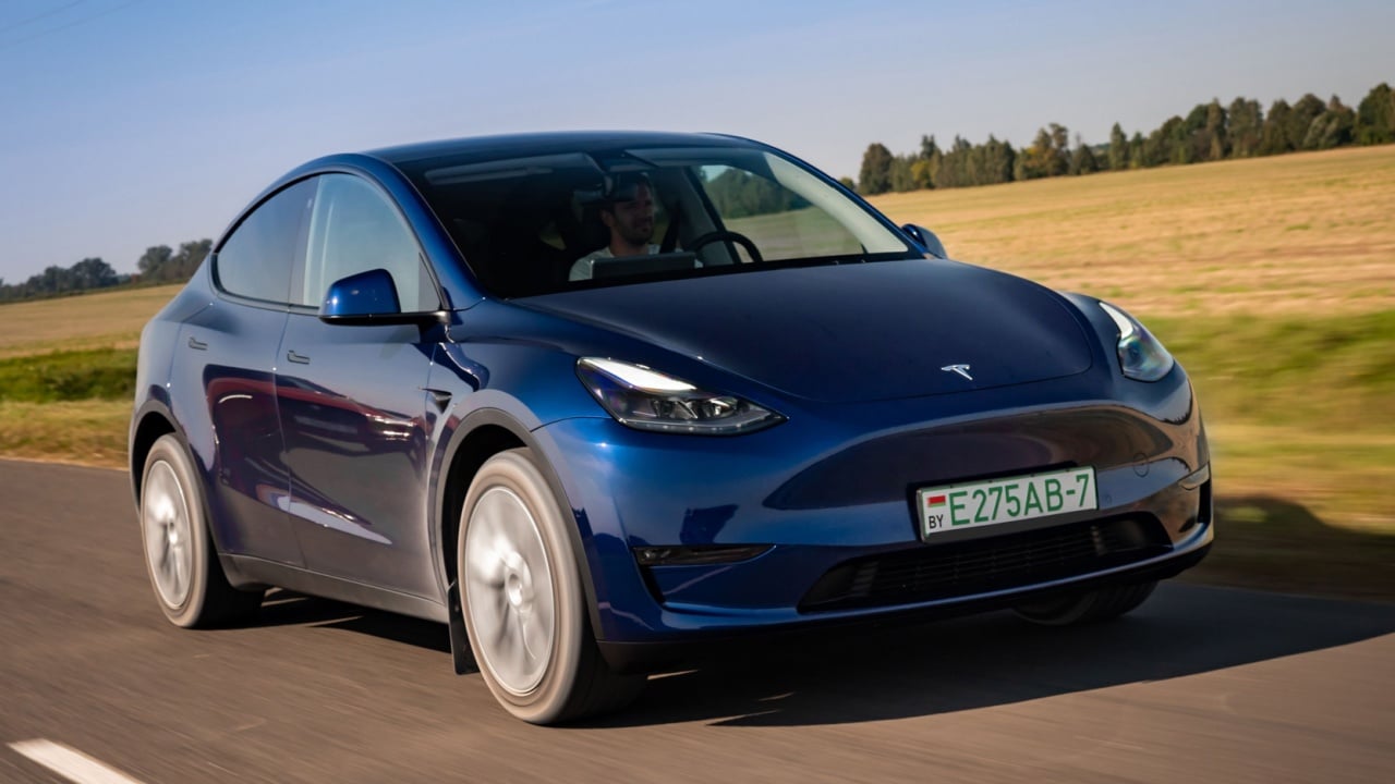 electric vehicle driving on road