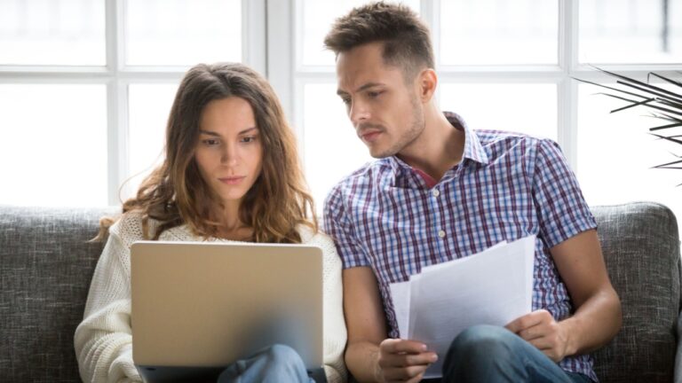 Focused worried couple