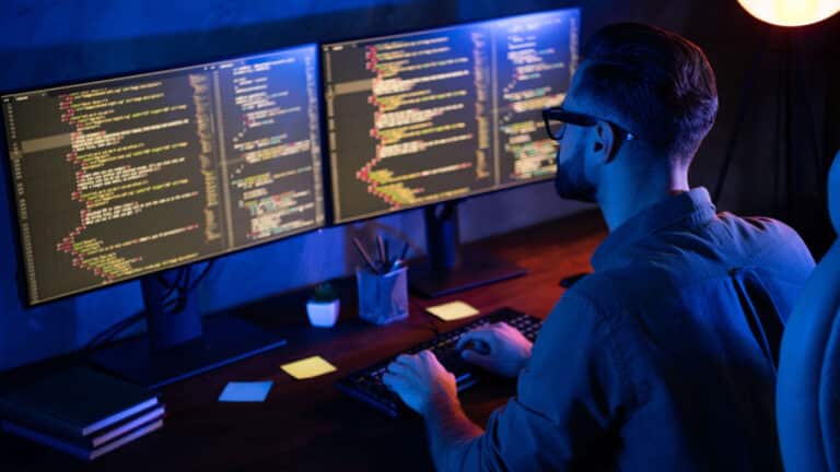 smart skilled introvert tester write typing operating data security, Software Engineer.