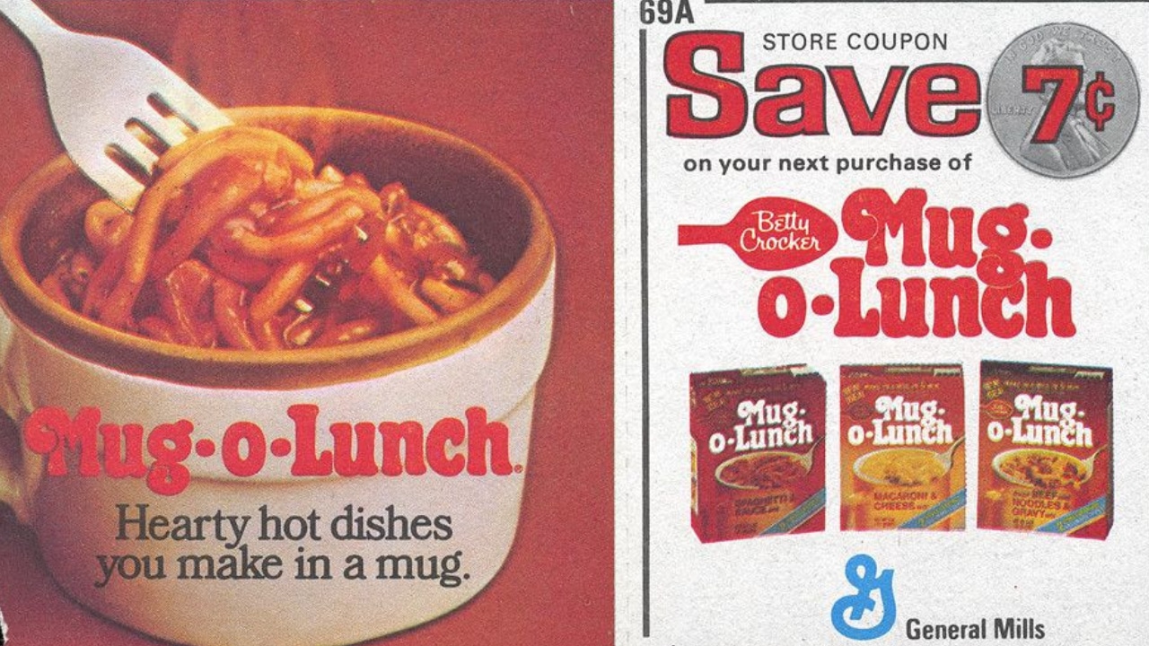 A vintage advertisement/circular for Mug-O-Lunch convenience food