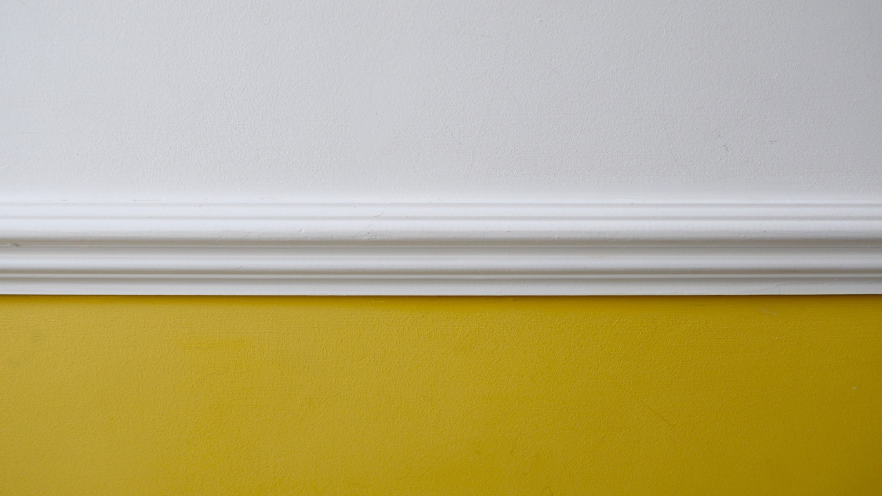 Interior image of white dado rail with yellow below and white above.