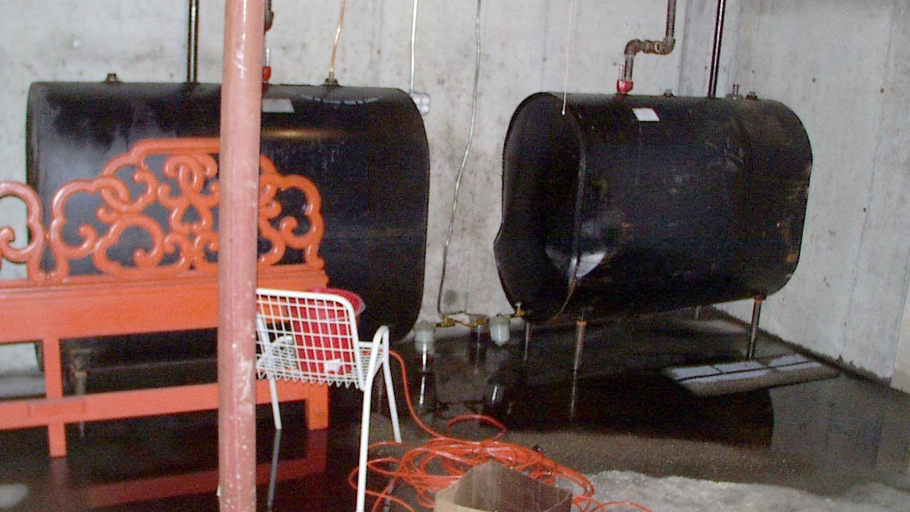 Ruptured oil tank and broken filter/delivery line.