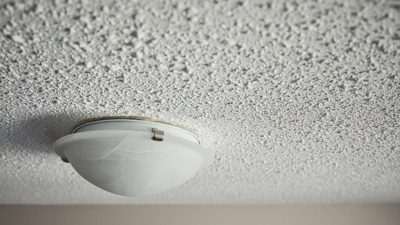 Close-up of popcorn ceiling with a dome light. 
