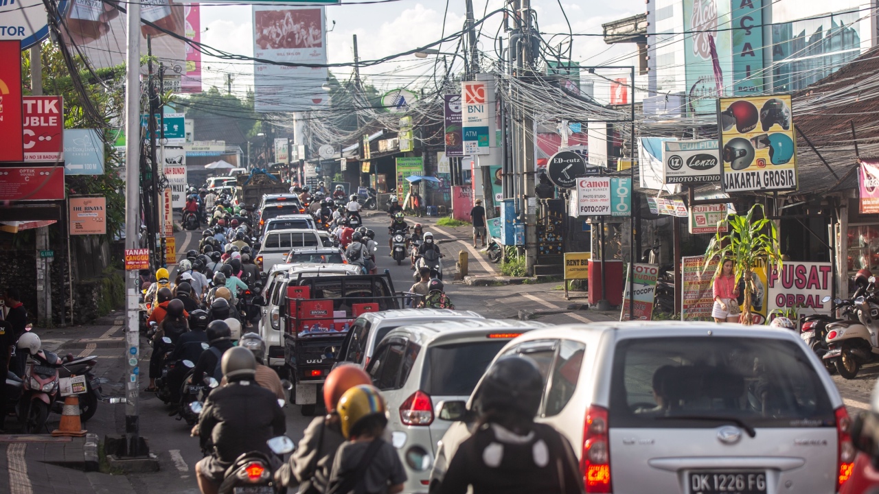 Traffic on the roads in Bali, Indonesia.