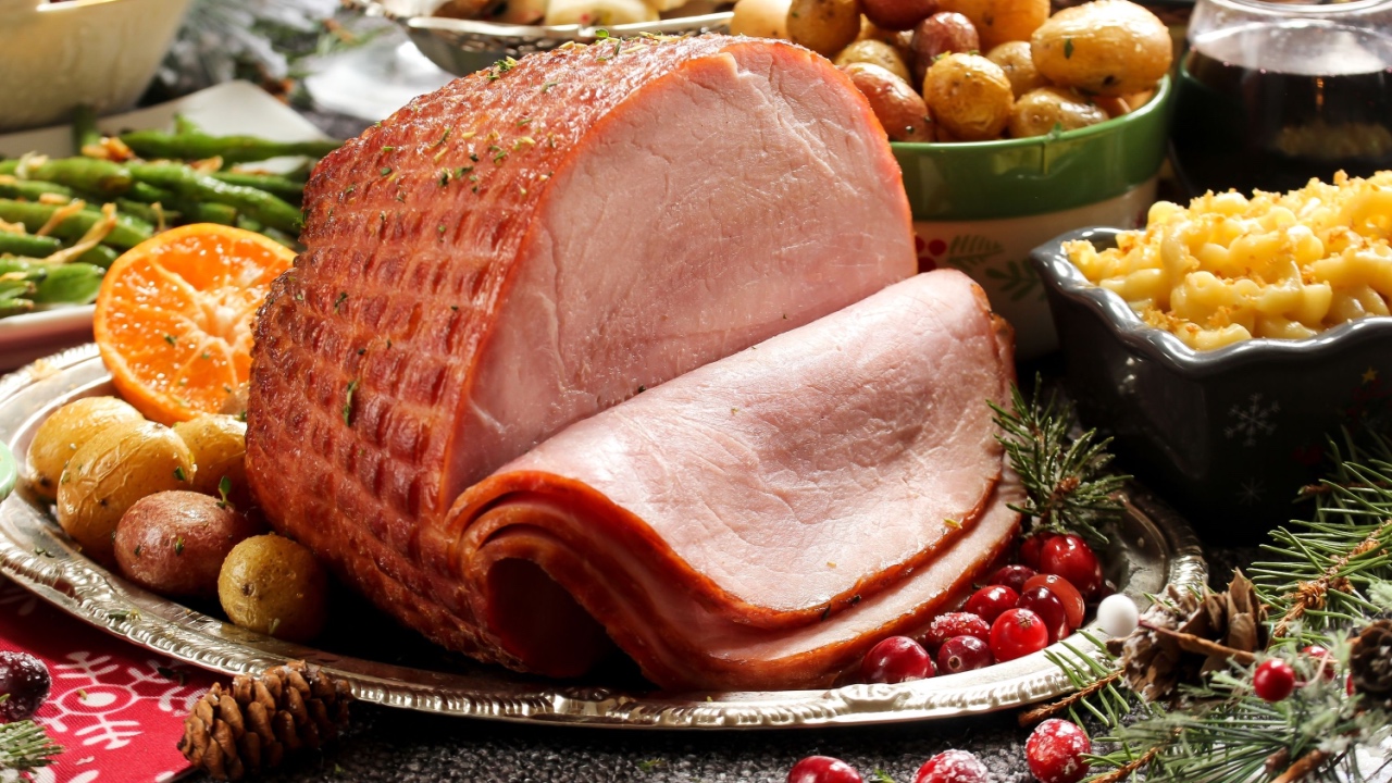 Holiday baked Ham with sides green beans,roasted potatoes, mac and cheese ,cookies and pumpkin pie