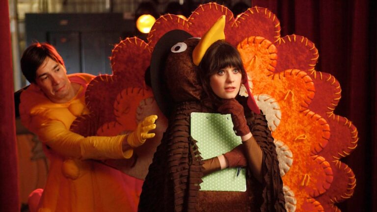 Justin Long and Zooey Deschanel in New Girl Thanksgiving episode Thanksgiving sitcom