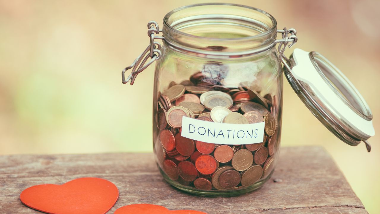Donations jar full of coins