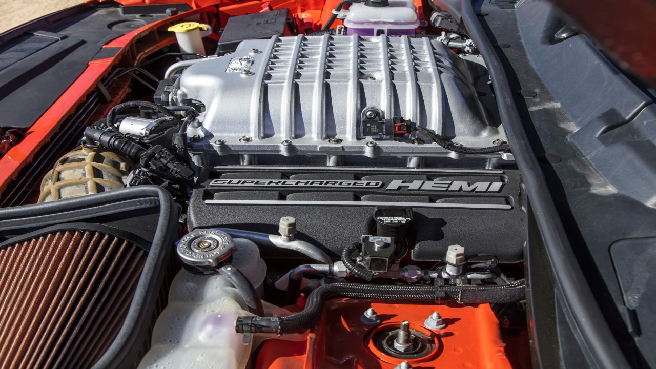 orange 2018 Dodge Challenger SRT demon engine